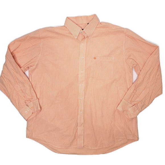 Izod orange and white checkard long sleeve button down casual collard work shirt - Picture 1 of 4